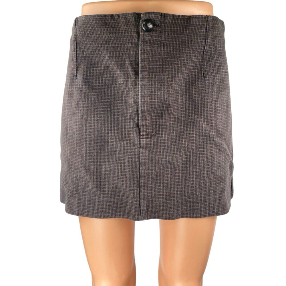 Zara Women's Brown Plaid Checkered Mini Straight Pencil Cargo Denim Jean Skirt M